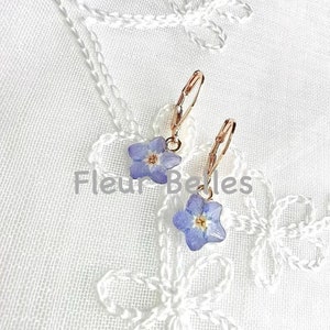 Real Forget Me Not Dangle Earrings, Handmade Tiny Real Pressed Flower Earrings, Sterling Silver, Gold Plated, Jewellery Lover, Gift for her Bild 3