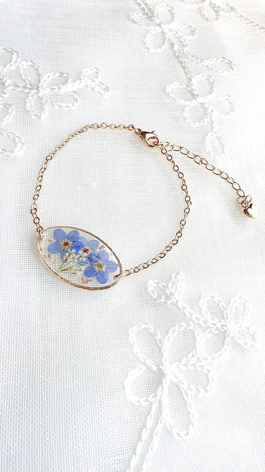 Real Forget Me Not Oval Bracelet Handmade Pressed Flower Three Blue Memory Flower Oval Bracelets Valentines Love Gift for Her Etsy
