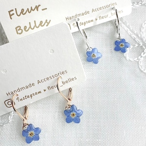 Real Forget Me Not Dangle Earrings, Handmade Tiny Real Pressed Flower Earrings, Sterling Silver, Gold Plated, Jewellery Lover, Gift for her image 8