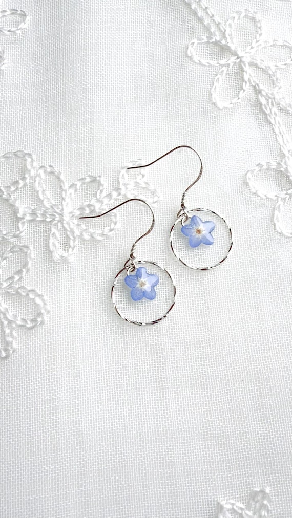 Orecchini Pendenti A Fiore Non Ti Scordar Di Me In Argento 925 - URONE, Blu, Con Scatola Regalo