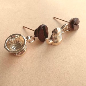 Real Coffee Bean Earrings Handmade Real Coffee Accessory Gold Plated Teapot Barista Lover Special Memory Birthday Christmas Love Gift