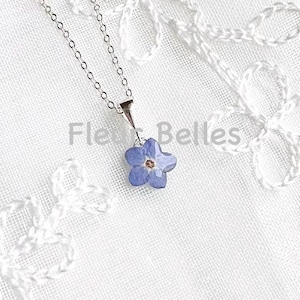 Real Forget Me Not Necklace, Tiny Blue Pressed Flower Handmade Pendant, Blue Memory Flower Sterling Silver, Gold Plated, Special Love Gift