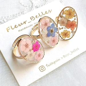 Real Forget Me Not Ring Handmade Pressed Flower Adjustable Ring Gold Plated Special Memory Birthday Christmas Love Gift for her