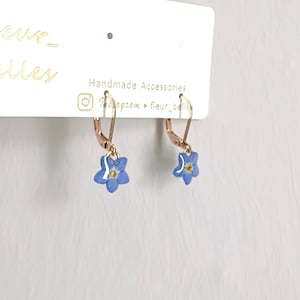 Real Forget Me Not Dangle Earrings, Handmade Tiny Real Pressed Flower Earrings, Sterling Silver, Gold Plated, Jewellery Lover, Gift for her image 10