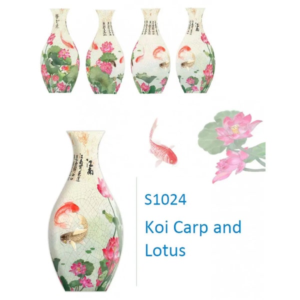 Pintoo 3D Jigsaw Puzzle Vase - Koi Carp and Lotus S1024 with stand and waterproof insert kit