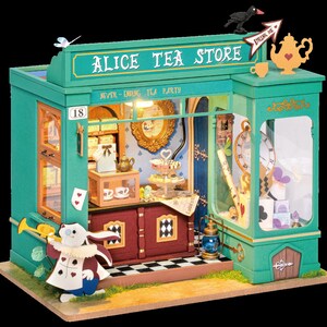Rolife Alice's Tea Store DIY Miniature Alice in Wonderland theme Model Kit DG156 - Build your own dolls house wooden kit - Robotime