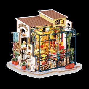 Rolife Emily's Flower Shop DIY Miniature Green House Model Kit DG145 - Build your own dolls house wooden kit - Robotime