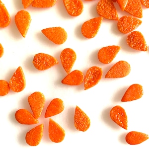 COE 96 fused glass flower petals, small teardrop, orange -  3/8 inch  - pack of 30