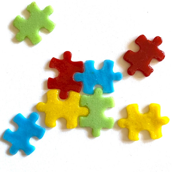 COE 96 fused glass puzzle pieces, autism speaks - 7/8 inch - red, green, yellow, blue - pack of 8