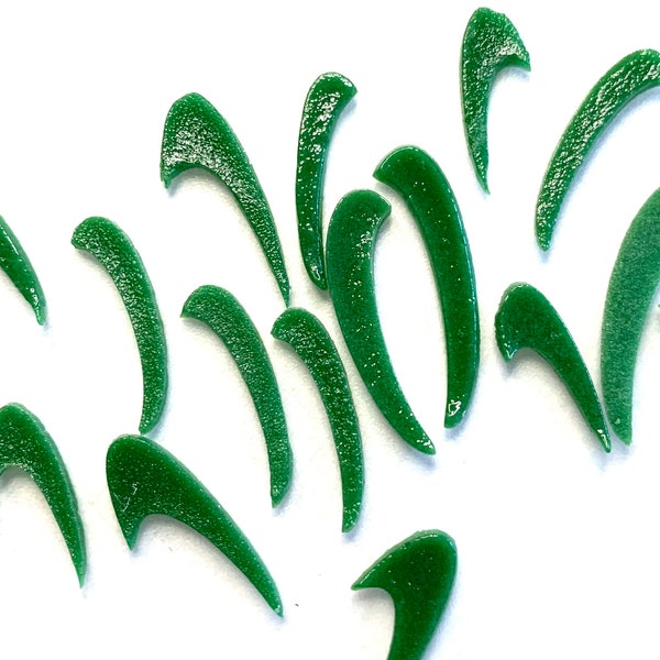 COE 96 fused glass leaves, grass, petals, with a bend.  green  with a bend  - pack of 24