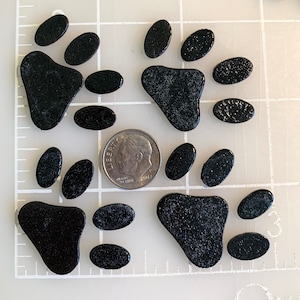 COE 96 fused glass animal paw - black - 1+ inch - pack of 4 sets
