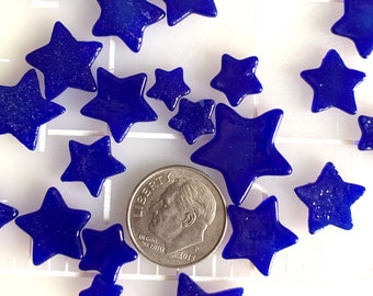 COE 96 fused glass stars  mixed sizes  Dark Blue  - 3/8 to 3/4 inch pack of 18