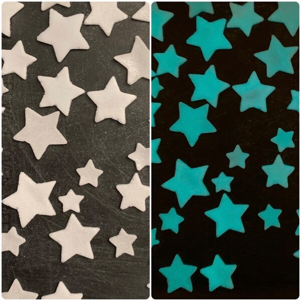 COE 96 fused glass Glow in the Dark star mix ,  3/8 to 3/4 inch pack of 18