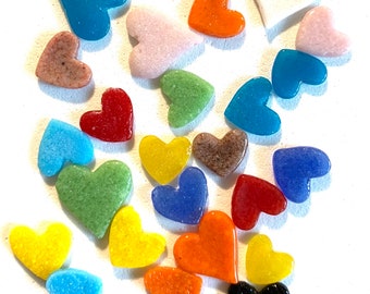 COE 96 fused glass hearts  mixed colors - 3/8" to 1/2" - pack of 24