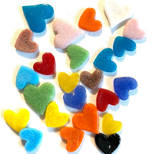 COE 96 fused glass hearts  mixed colors - 3/8" to 1/2" - pack of 24