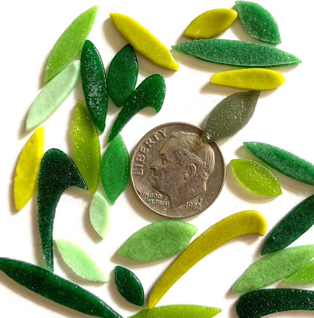 COE 96 Fused Glass Leaves / Petals Mixed Sizes Mixed Green Pack of 30