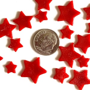 COE 96 fused glass stars, opal red,  mixed sizes - 3/8 to 3/4 inch pack of 15