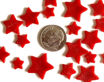 COE 96 fused glass stars  opal red  mixed sizes - 3/8 to 3/4 inch pack of 18