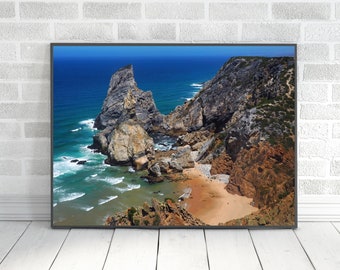Rugged Beach Scene Printable Photo - Quality Digital Download - Praia Da Ursa Wall Decor - Portugal Coast Art - Atlantic Ocean Digital Art