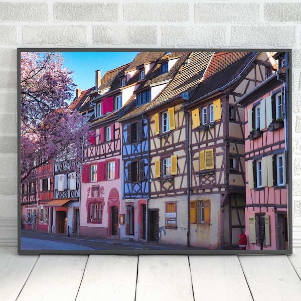 Alsace France Printable - Colmar French Fairytale Village Digital Download | Pretty Village Printable | Colourful Wall Art Print