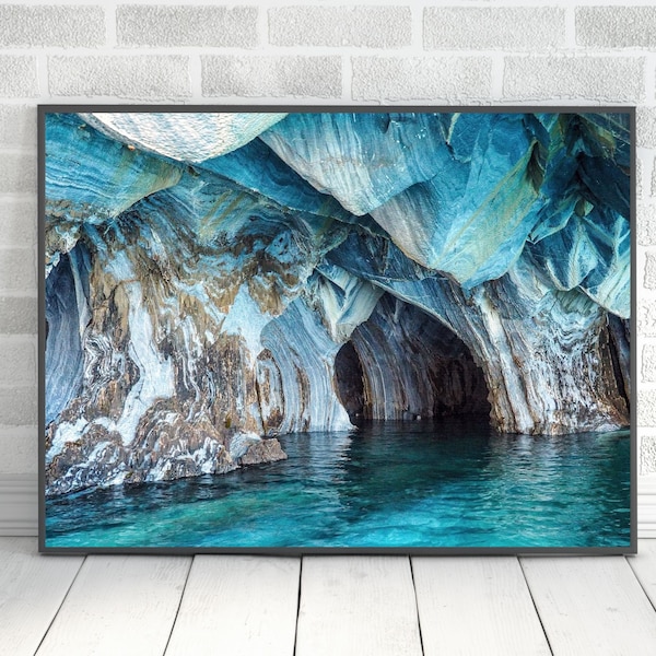Marble Caves in Patagonia Printable - Marble Caves Chile South America Wall Art - Caves Digital Download - Lake General Carrera Caves