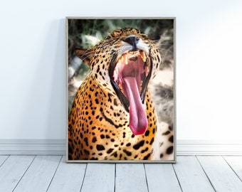 Jaguar Poster Wall Art - Huge Digital Download - Quality Jaguar Print - Big Cats Wall Art - Yawning Jaguar Portrait