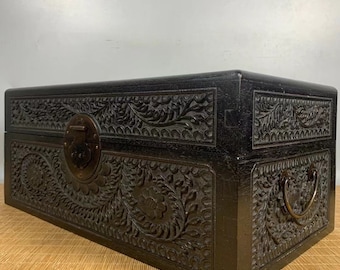 Chinese antique pure hand carved ebony storage box ornaments fine workmanship worthy of collection