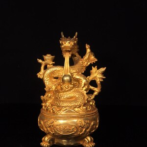 Chinese antique handcrafted pure copper gilt exquisite dragon statue,desktop,home decoration,exquisite and precious