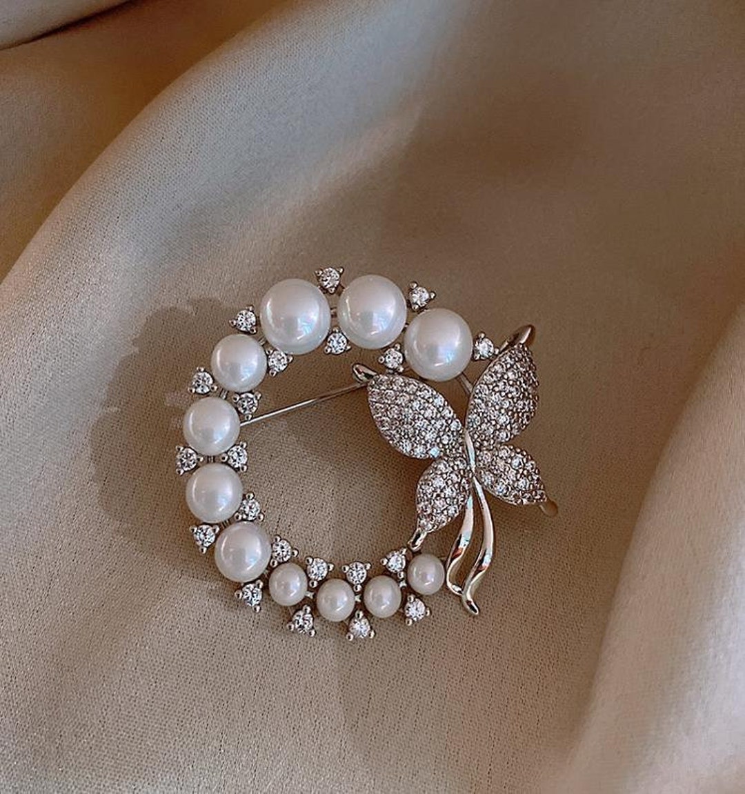 Women Pearl Butterfly Crystal Diamond Brooch Brooch. Pin - Etsy