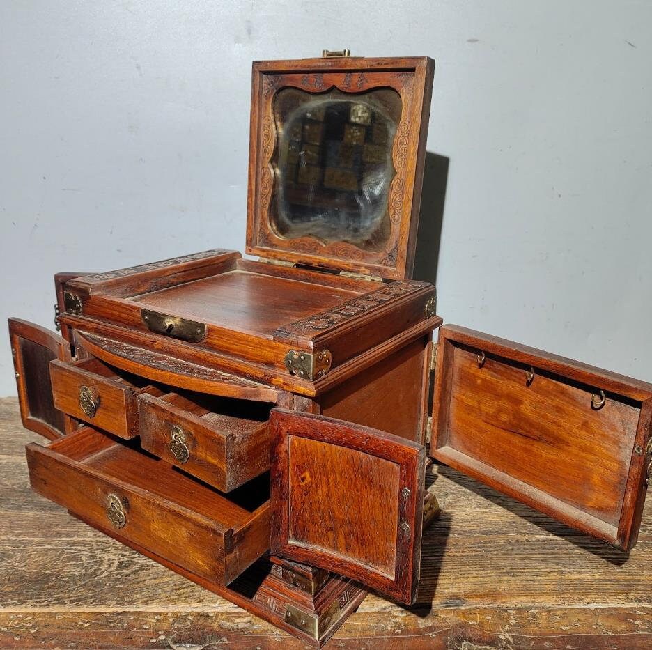 Chinese antique pure hand carved rosewood dragon and phoenix pattern treasure chest box,jewelry box,rare and precious,can be collected