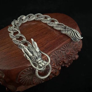 Exquisite Chinese rare collectible Tibet Silver handwork dragon head Bracelet