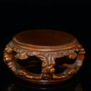 Chinese hand-carved natural boxwood hollow out pattern base display stand ornament vase base,precious and exquisite,worth collecting