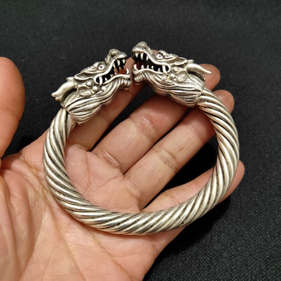 Sterling Silver Dragon Head Bracelet - The Protector | NOVICA