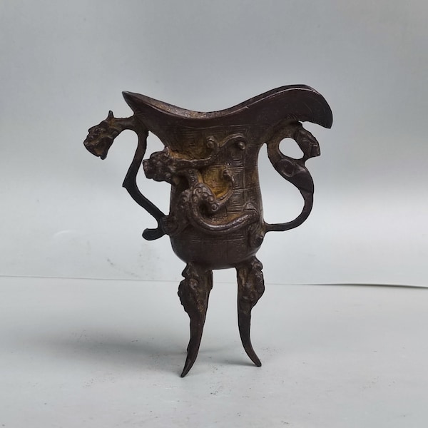 Chinese antique pure copper bronze carved animal statue wine cup decoration,exquisite and rare