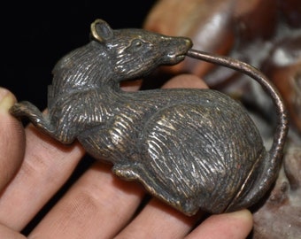 Early collection Chinese pure copper carved little mouse lock decorations, gifts