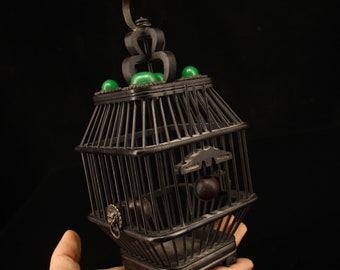 Chinese antique cricket cage ebony inlaid gems carved pet cage furniture decorations,can be collected and used