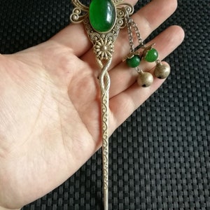 Collection hand carved inlaid jade hairpin Miao silver women hairpin