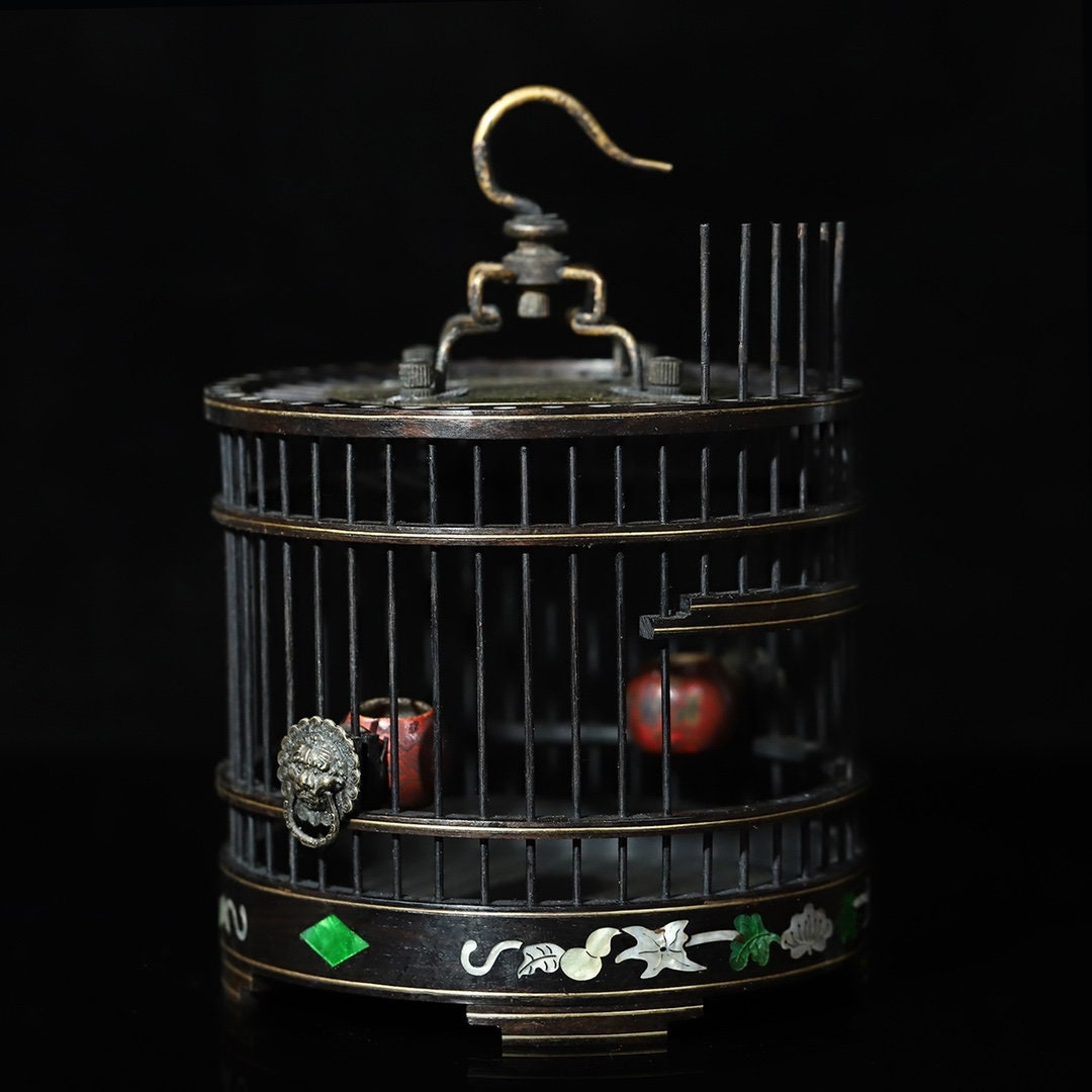 Chinese Antique Cricket Cage Sandalwood Carved Pet Cage Pure Handmade