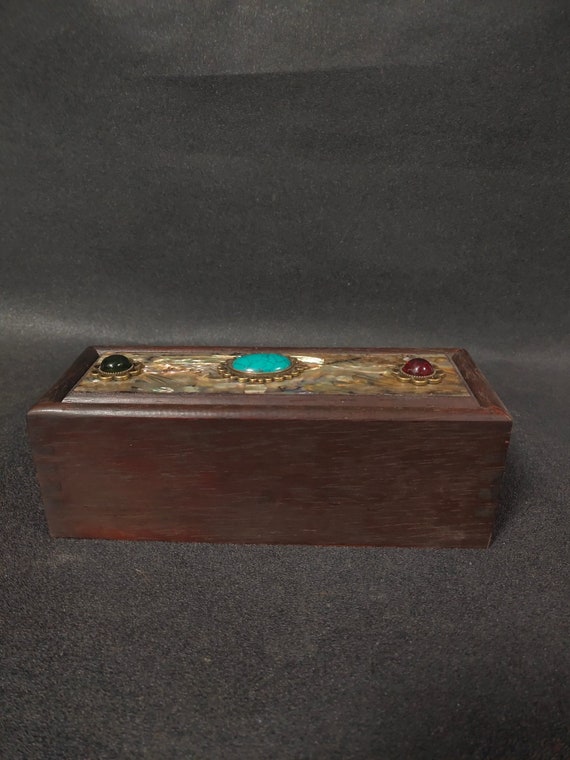 Chinese antique natural rosewood box inlaid with … - image 5