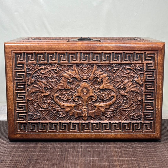 Chinese pure hand-carved rosewood Wufu Linmen exq… - image 5