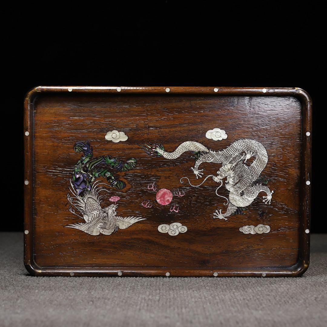 【オープニング大セール】 Chinese Shell Inlaid Copper Wrapped Rosewood Carved Hand 工芸品