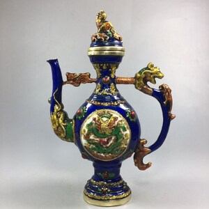 Early collection pure copper Cloisonne dragon teapot wine pot living room tea ceremony decoration