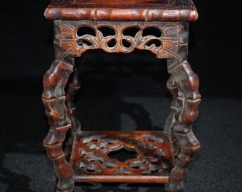 Collection of Chinese pure hand-carved rosewood hollow out flower rack Storage rack ornaments.xh