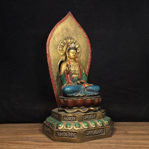 Chinese antique handmade large pure copper gilt exquisite and unique Guanyin Bodhisattva Buddha statue ornament