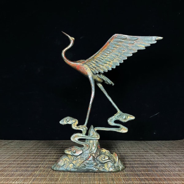 Chinese antique pure hand-carved pure copper fly Crane statue ornament,exquisite and precious,can be collected