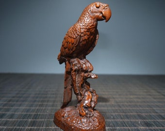 Chinese antique natural boxwood hand carved parrot birds statue ornament exquisite shape,worth collecting