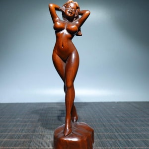 Natural boxwood hand-carved sexy beauty statue ornament,beautiful and collectable