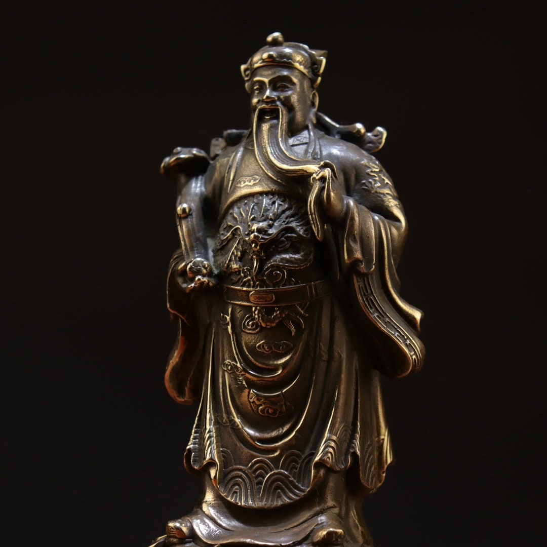 Chinese Pure Hand Carved Pure Copper Statue of the God of