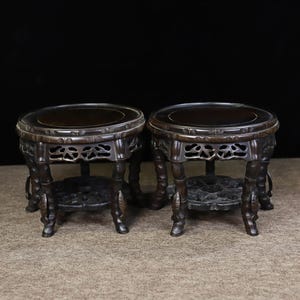Ein Paar von chinesischen reinen handgeschnitzten Palisander runde Vase Basis Blumenständer, Ausstellungsstand Wohnkultur, Kunstfertigkeit und exquisit und wertvoll