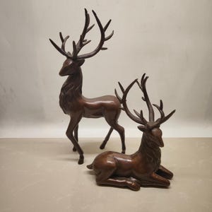 Chinese pure hand-carved pure copper red copper deer statue ornaments a pair,home decor,exquisite and precious,worth collecting